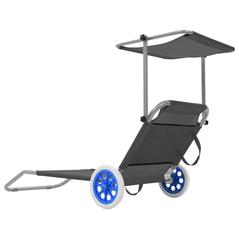Transat chaise longue bain de soleil lit de jardin terrasse meuble d'extérieur pliable avec auvent et roues acier gris 02_0012824