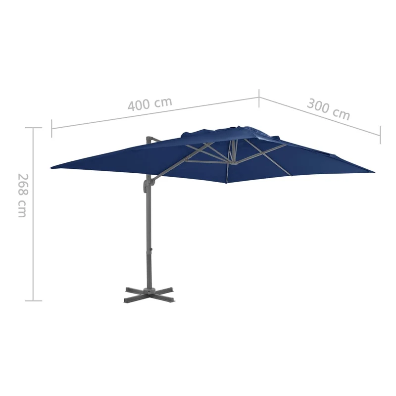 Parasol déporté avec mât en aluminium 4 x 3 m bleu azuré 02_0008485