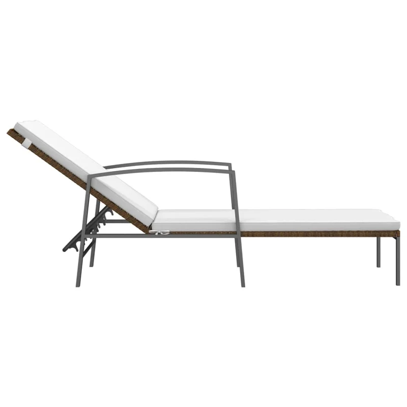 Transat chaise longue bain de soleil lit de jardin terrasse meuble d'extérieur avec coussin résine tressée marron 02_0012519