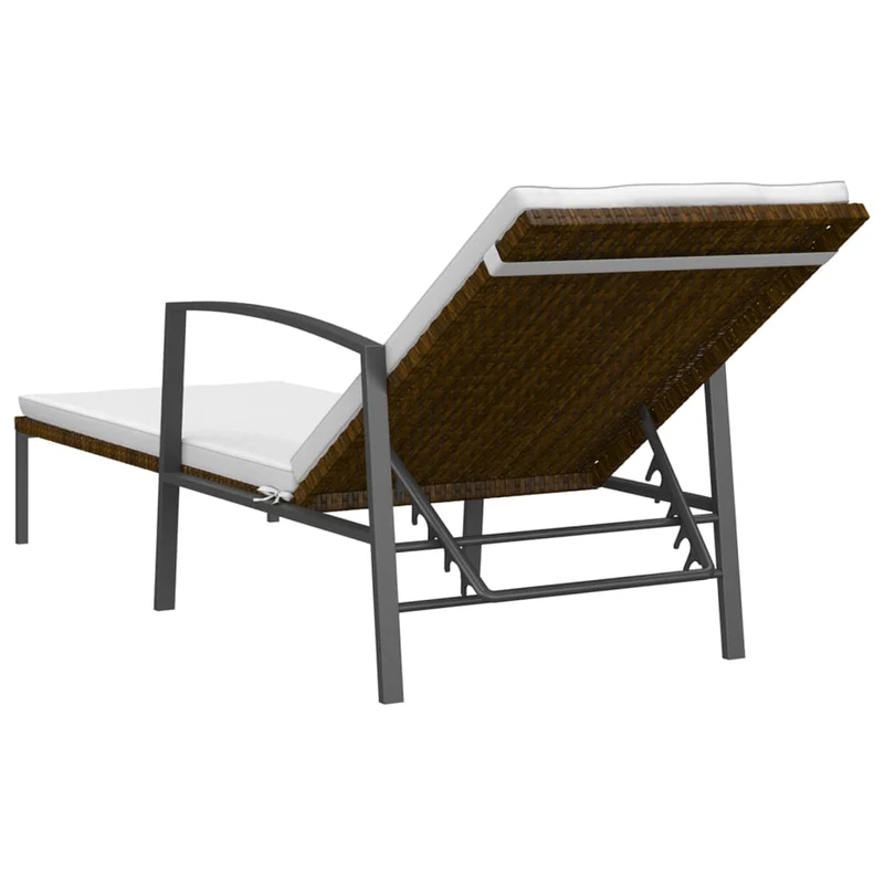 Transat chaise longue bain de soleil lit de jardin terrasse meuble d'extérieur avec coussin résine tressée marron 02_0012519