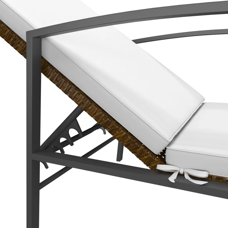 Transat chaise longue bain de soleil lit de jardin terrasse meuble d'extérieur avec coussin résine tressée marron 02_0012519