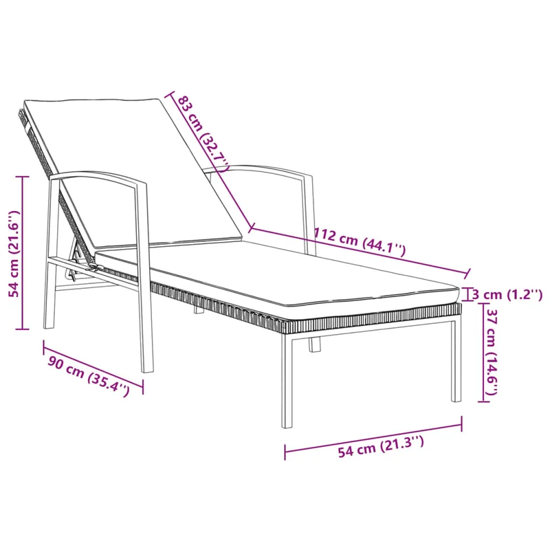 Transat chaise longue bain de soleil lit de jardin terrasse meuble d'extérieur avec coussin résine tressée marron 02_0012519
