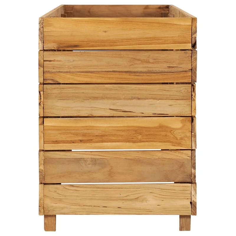 Jardinière lit surélevé plantes fleurs jardin 150 x 40 x 55 cm bois de teck recyclé et acier 02_0000913