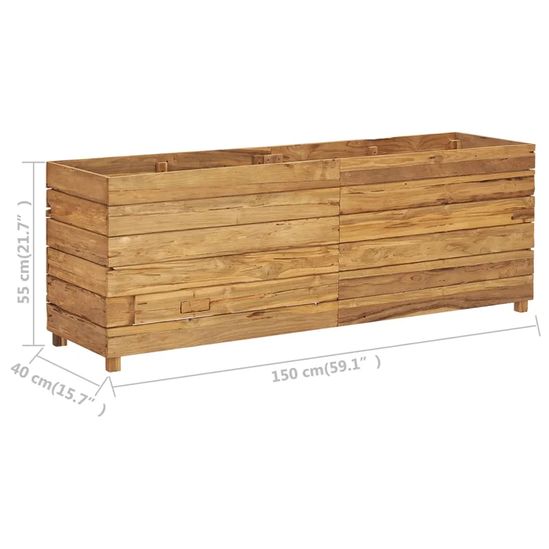 Jardinière lit surélevé plantes fleurs jardin 150 x 40 x 55 cm bois de teck recyclé et acier 02_0000913