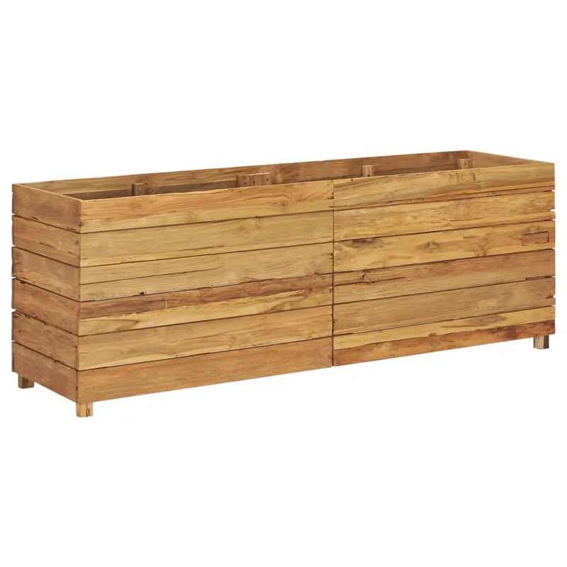 Jardinière lit surélevé plantes fleurs jardin 150 x 40 x 55 cm bois de teck recyclé et acier 02_0000913