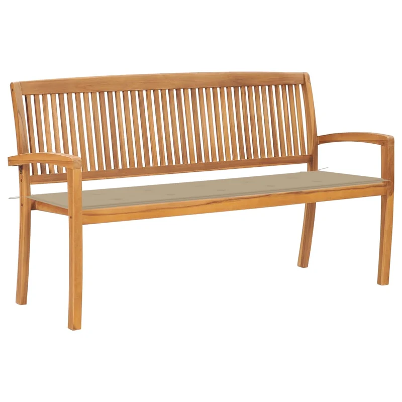 Banc de jardin meuble de patio d'extérieur terrasse empilable et coussin 159 cm bois de teck massif 02_0011703