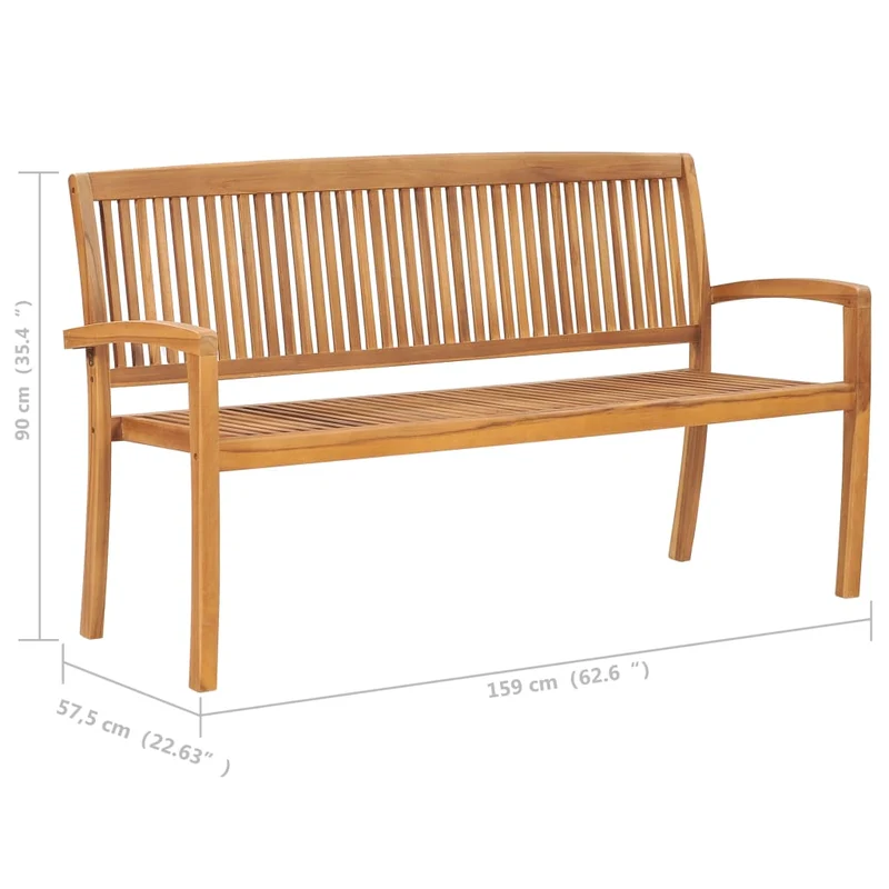 Banc de jardin meuble de patio d'extérieur terrasse empilable et coussin 159 cm bois de teck massif 02_0011703