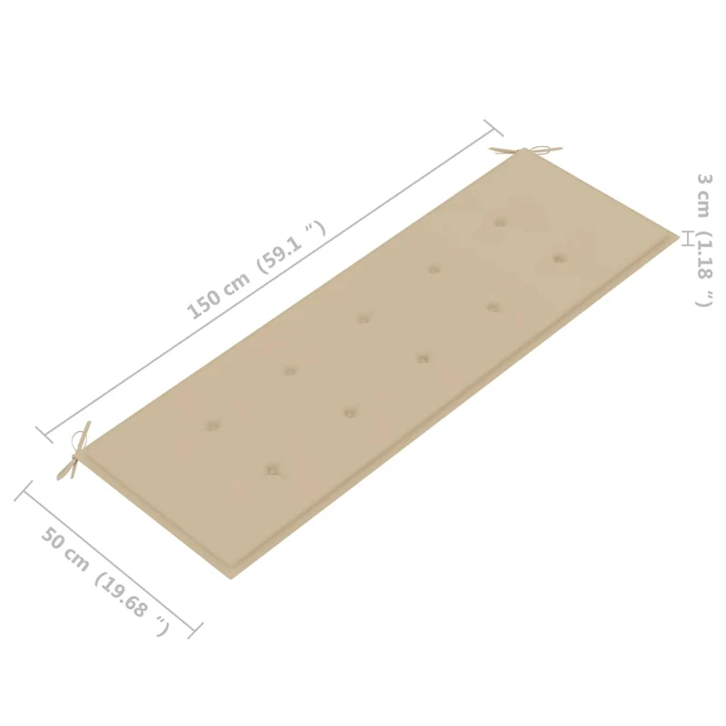 Banc de jardin meuble de patio d'extérieur terrasse empilable et coussin 159 cm bois de teck massif 02_0011703