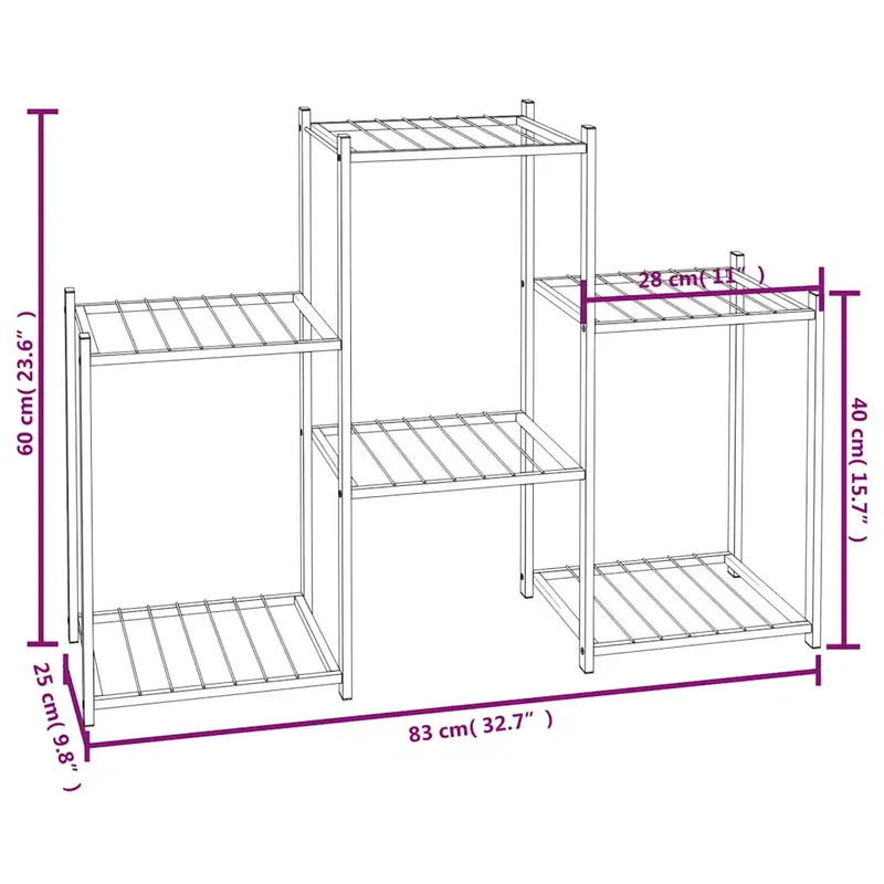 Jardinière support à fleurs pratique 83 x 25 x 60 cm en fer noir 02_0047091