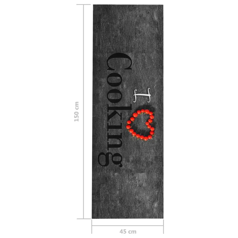 Tapis de sol rectangulaire décoratif pour cuisine 150 x 45 cm facile à laver antidérapant en polyamide gris 02_0046715