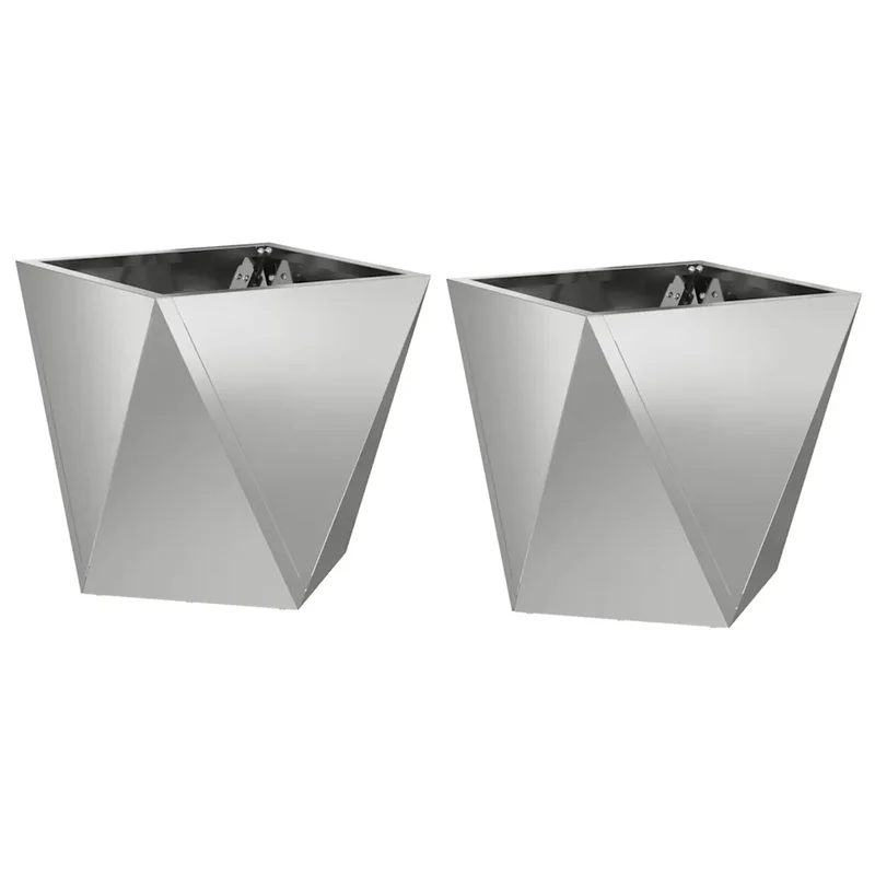 Lot de 2 jardinières modernes pour extérieur 30 x 30 x 30 cm avec design épuré en acier galvanisé argent 02_0053059