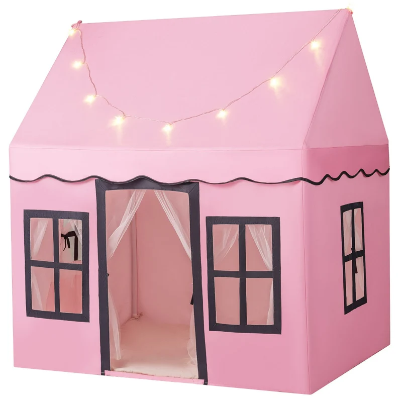 Tente de jeux 121 x 101 x 137 cm pour 3-4 enfants avec tapis antidérapant design cosy en coton polyester rose 20_0017981