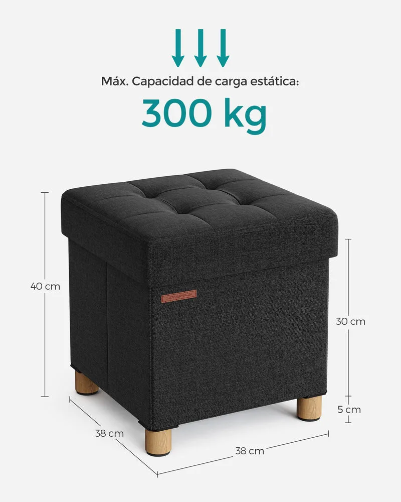 Pouf coffre de rangement tabouret avec repose-pieds pliable banc avec rangement 38 x 38 x 40 cm pour salon chambre noir 12_0007285