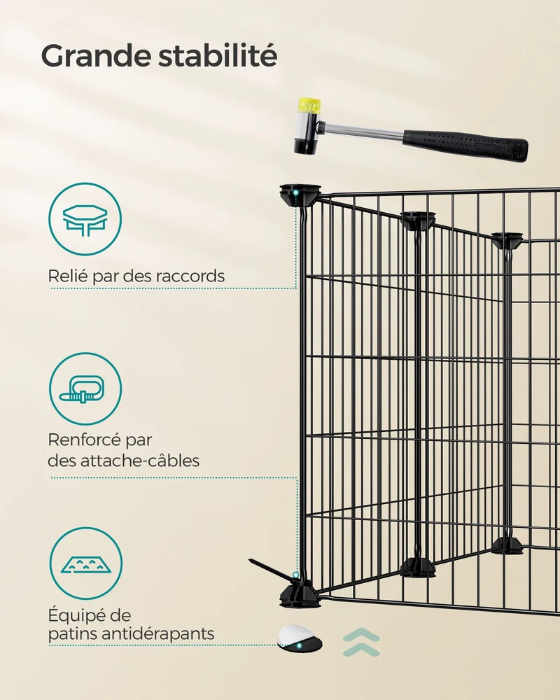 Enclos modulable pour petits animaux cage intérieur maillet en caoutchouc offert cochon d'inde lapin assemblage facile 143 x 73 x 46 cm noir 12_0005396