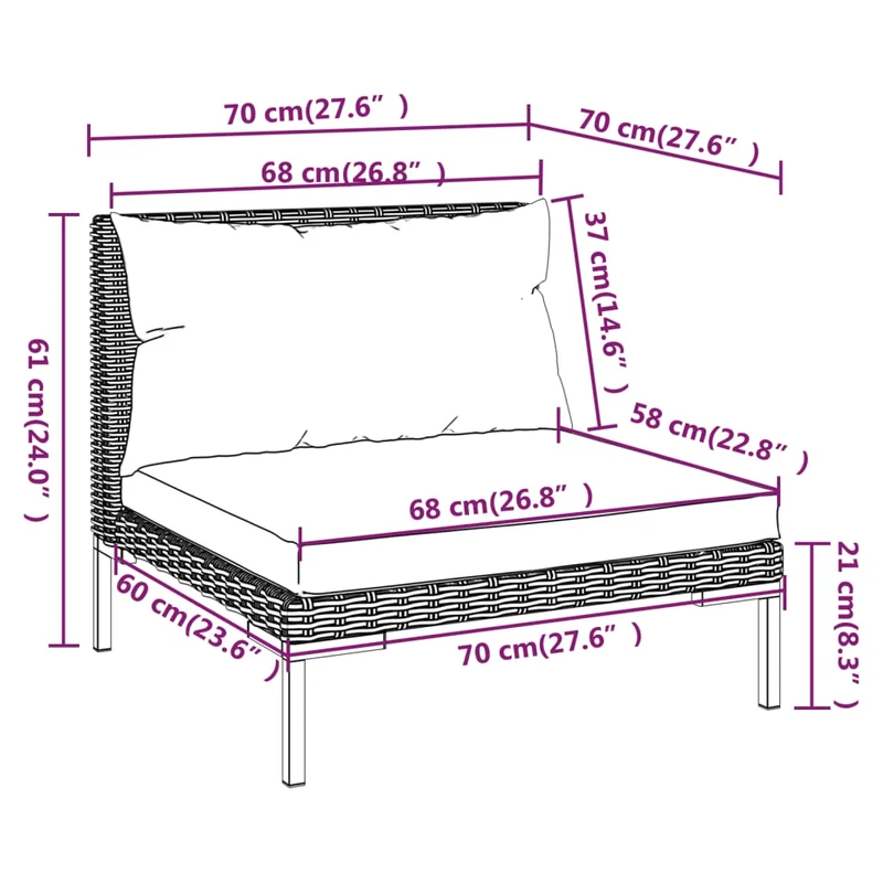 Salon de jardin meuble d'extérieur ensemble de mobilier 7 pièces avec coussins résine tressée gris foncé 02_0017287