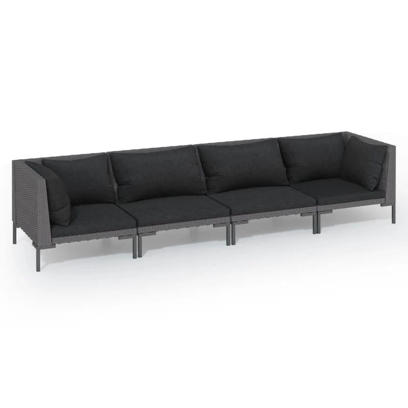 Salon de jardin meuble d'extérieur ensemble de mobilier 4 pièces avec coussins résine tressée gris foncé 02_0016185