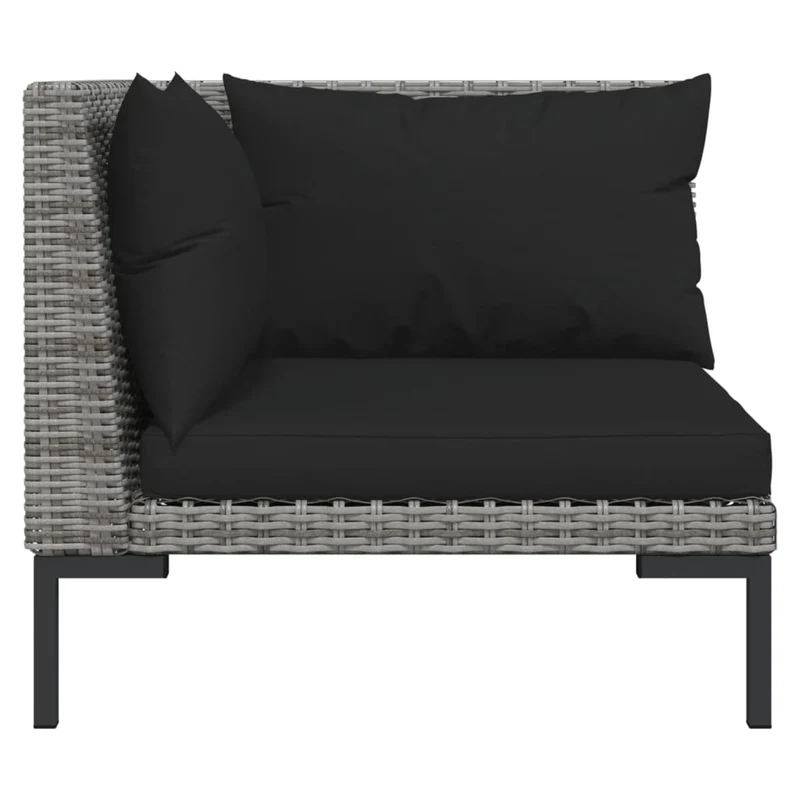 Salon de jardin meuble d'extérieur ensemble de mobilier 4 pièces avec coussins résine tressée gris foncé 02_0016185