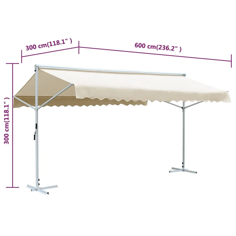 Auvent sur pied 600 x 300 cm crème 02_0007483