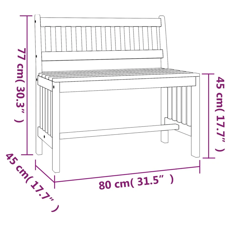 Banc de jardin meuble de patio d'extérieur terrasse 80 x 45 x 77 cm bois massif d'eucalyptus 02_0011325