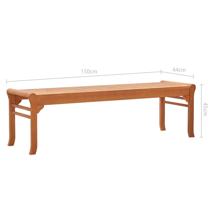 Banc de jardin meuble de patio d'extérieur terrasse 3 places 150 x 44 x 45 cm bois d'eucalyptus solide 02_0011312