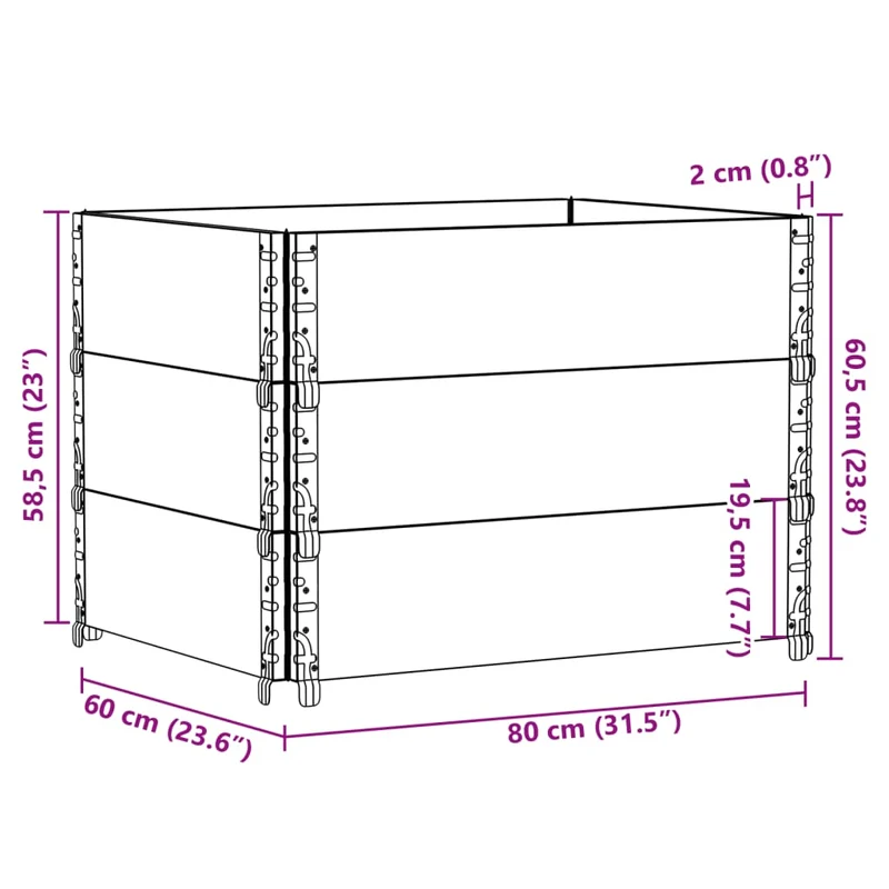 Jardinière bac lit surélevé plantes fleurs terrasse jardin 80 x 60 cm bois de pin massif marron 02_0037875
