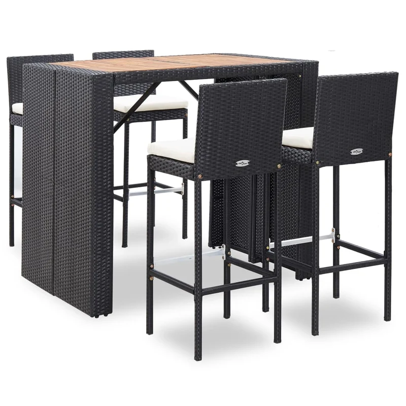 Ensemble de bar 5 pièces résine tressée et bois d'acacia noir 02_0013351