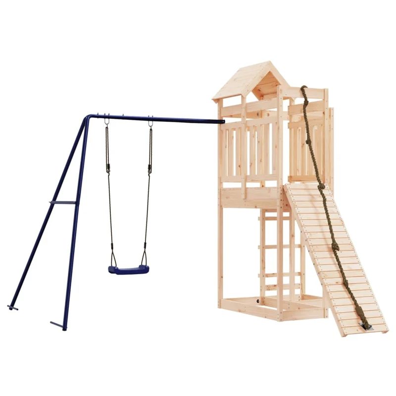 Aire de jeux d'extérieur balançoires toboggan portiques robuste jeux jardin 291 x 282 x 238 cm bois de pin massif 02_0004763