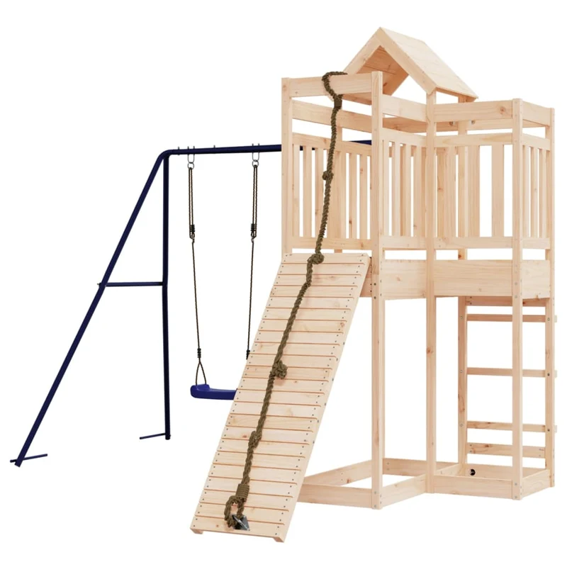 Aire de jeux d'extérieur balançoires toboggan portiques robuste jeux jardin 291 x 282 x 238 cm bois de pin massif 02_0004763