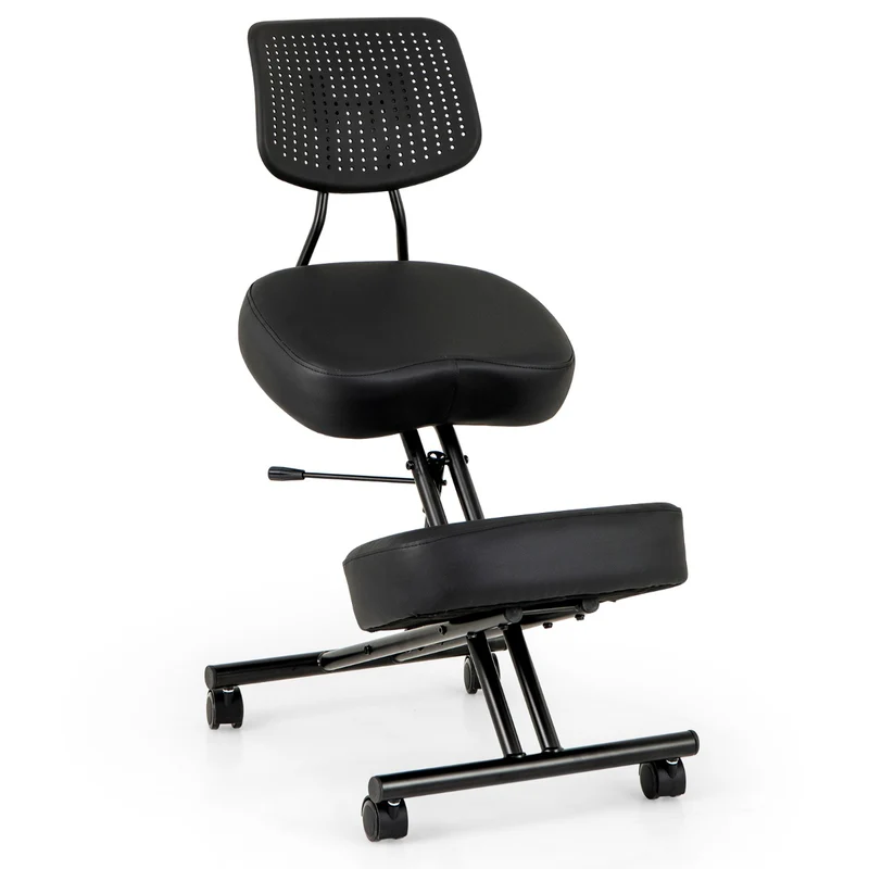 Chaise de genou ergonomique 84,5 x 46 x 87 cm soutien lombaire ajustable design contemporain en cuir pvc noir 20_0018467
