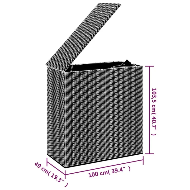 Boîte à coussins coffre de rangement de jardin résine tressée 100 x 49 x 103,5 cm noir 02_0013156