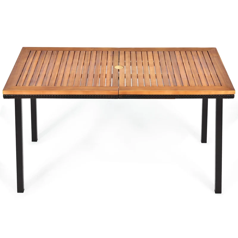 Table de jardin en bois d'acacia 140 x 75 x 76 cm pour 6 à 8 convives moderne avec orifice pour parasol en bois naturel 20_0019975