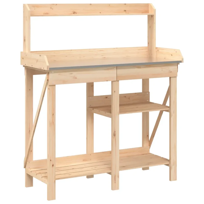 Banc de rempotage en extérieur avec étagères 110 x 45 x 125 cm rangement pratique design naturel en bois de sapin 02_0047464