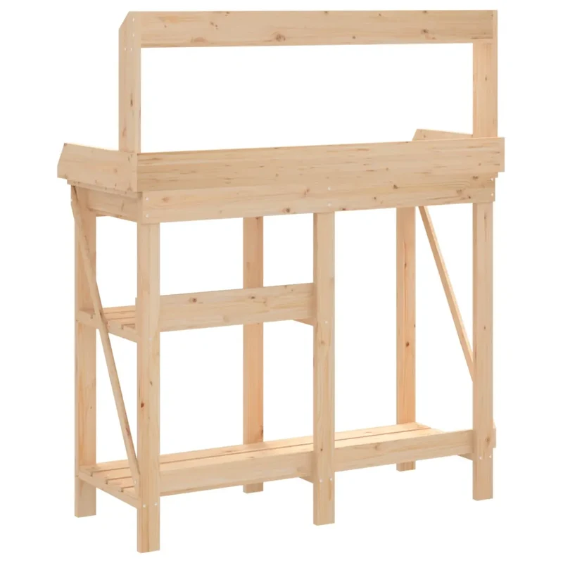 Banc de rempotage en extérieur avec étagères 110 x 45 x 125 cm rangement pratique design naturel en bois de sapin 02_0047464
