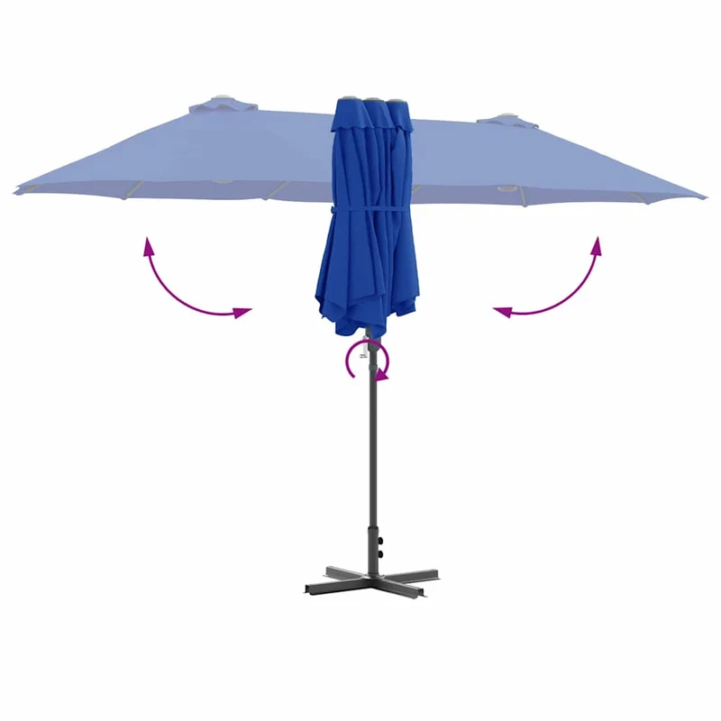 Parasol de jardin pliable moderne 370 x 197 x 239 cm pratique durable en polyester azur 02_0058744