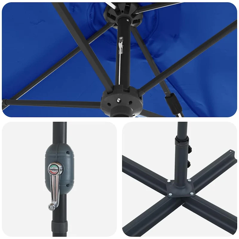 Parasol de jardin pliable moderne 370 x 197 x 239 cm pratique durable en polyester azur 02_0058744