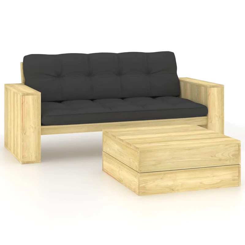 Salon de jardin meuble d'extérieur ensemble de mobilier 2 pièces avec coussins bois de pin imprégné 02_0015883