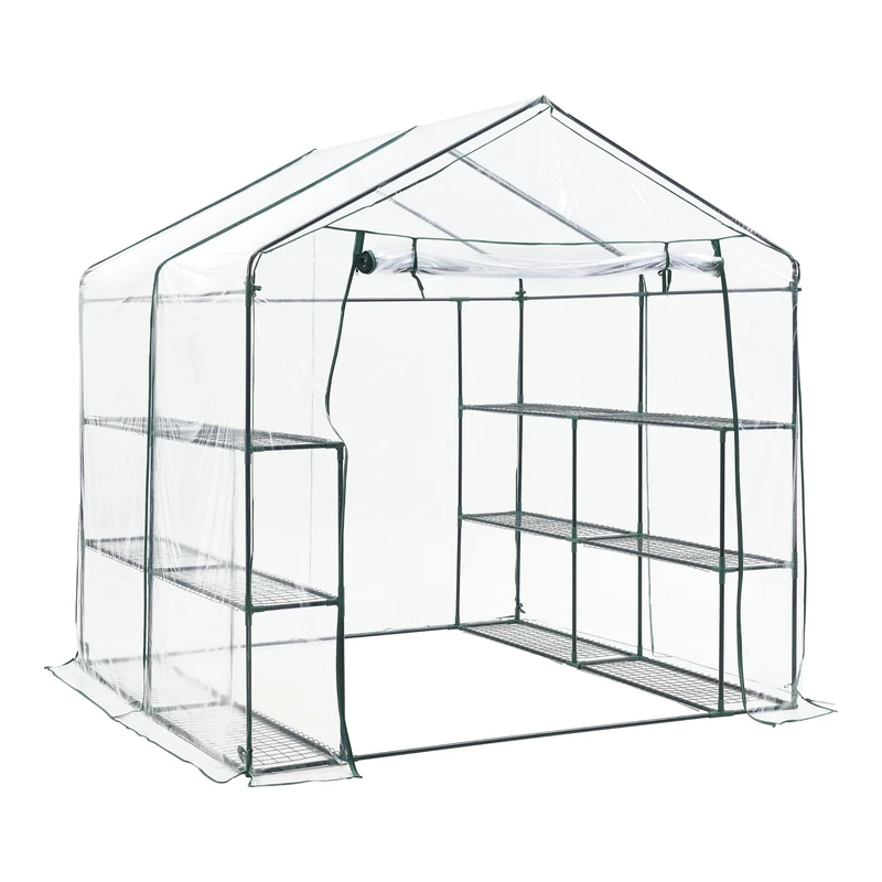 Serre de jardin en acier et PVC avec étagère s intégrées 200 x 200 x 220 cm 03_0008249