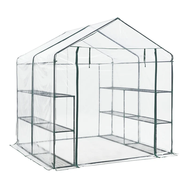 Serre de jardin en acier et PVC avec étagère s intégrées 200 x 200 x 220 cm 03_0008249