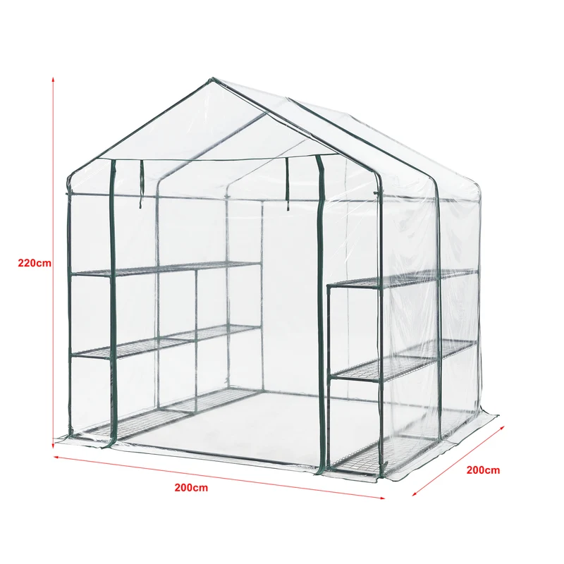 Serre de jardin en acier et PVC avec étagère s intégrées 200 x 200 x 220 cm 03_0008249