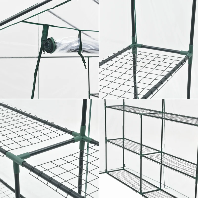 Serre de jardin en acier et PVC avec étagère s intégrées 200 x 200 x 220 cm 03_0008249