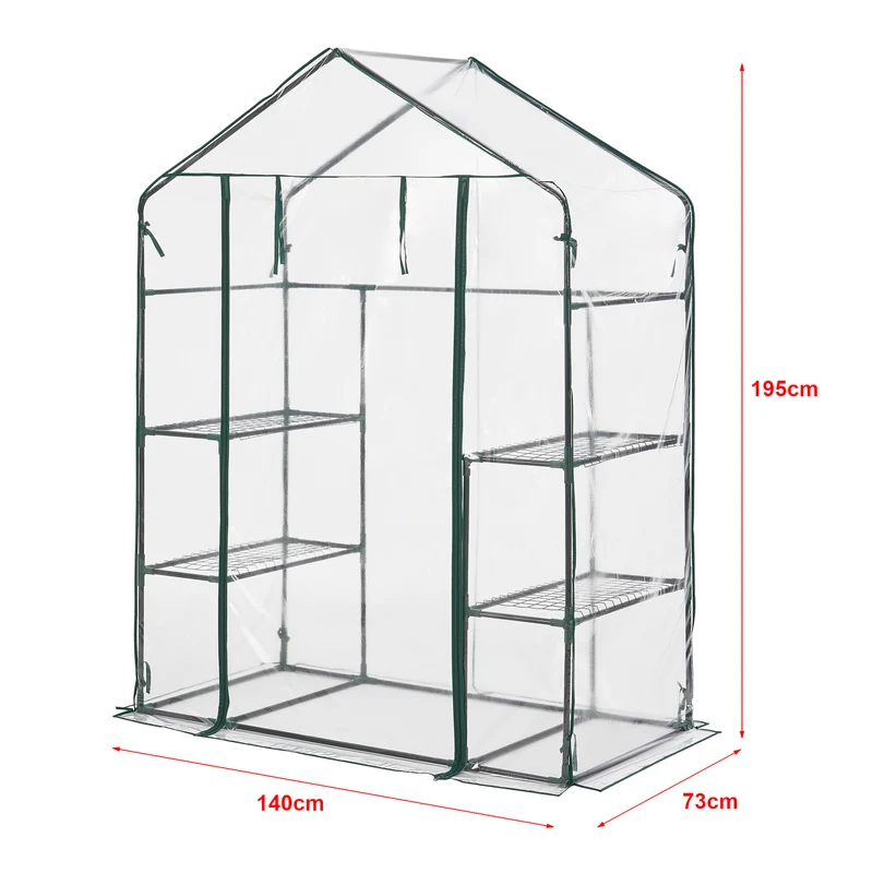Serre de jardin en acier et PVC avec étagères intégrées 140 x 73 x 195 cm 03_0008250