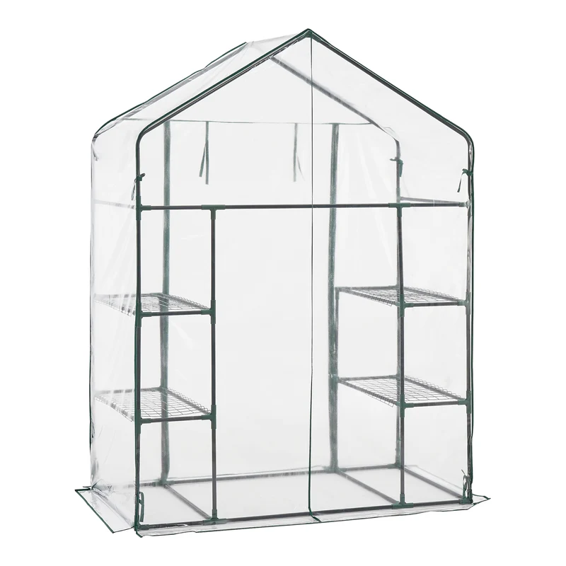 Serre de jardin en acier et PVC avec étagères intégrées 140 x 73 x 195 cm 03_0008250