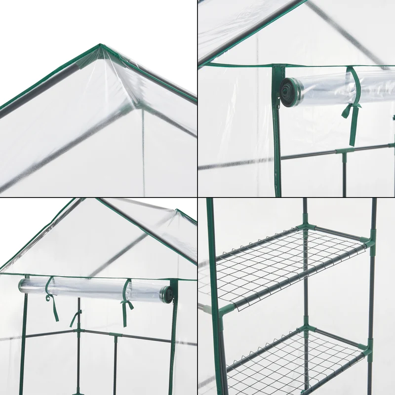 Serre de jardin en acier et PVC avec étagères intégrées 140 x 73 x 195 cm 03_0008250