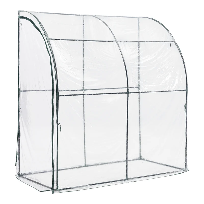 Serre de jardin adossée juta en acier et PVC à porte zippée 100 x 200 x 215 cm 03_0008248