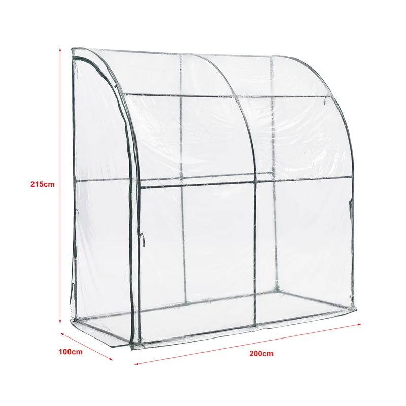 Serre de jardin adossée juta en acier et PVC à porte zippée 100 x 200 x 215 cm 03_0008248