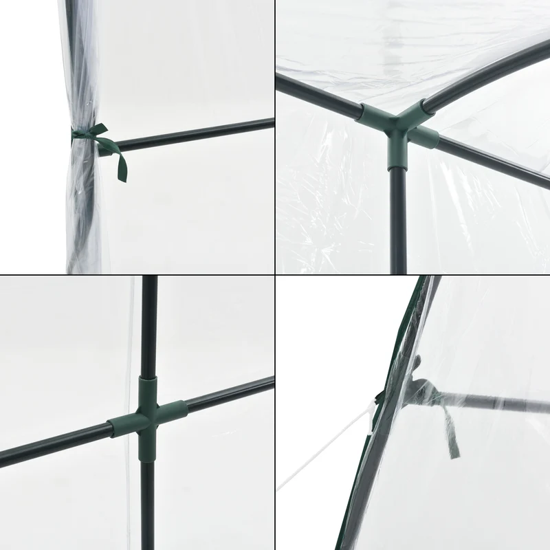 Serre de jardin adossée juta en acier et PVC à porte zippée 100 x 200 x 215 cm 03_0008248
