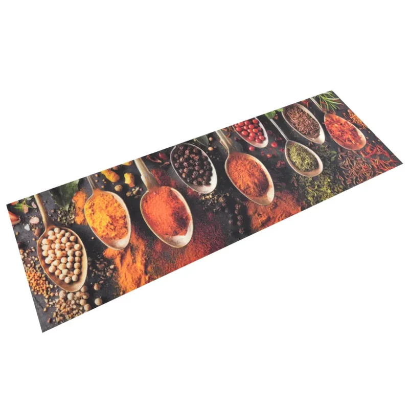 Tapis de cuisine lavable impression cuillère épices 60 x 180 cm antidérapant doux design contemporain en velours beige 02_0046036