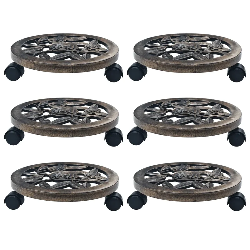 Lot de 6 chariots à plantes 30 x 7,5 cm avec roulettes pivotantes usage intérieur extérieur en plastique bronze 02_0045944