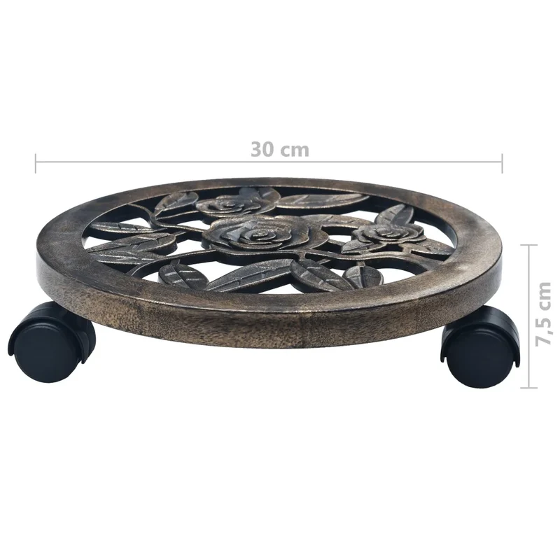 Lot de 6 chariots à plantes 30 x 7,5 cm avec roulettes pivotantes usage intérieur extérieur en plastique bronze 02_0045944