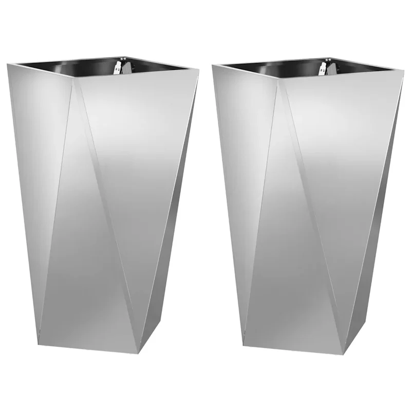 Lot de 2 jardinières modernes acier galvanisé extérieur 40 x 40 x 75 cm design chic en acier argent 02_0053031